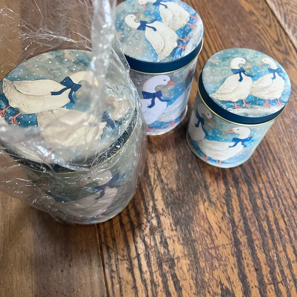 Set of 3 county geese Decorative Tins in Snowy Blue